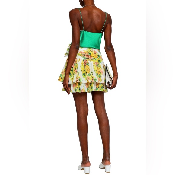 Zimmerman. Tiered floral-print chiffon plissé mini skirt. Size - Picture 3 of 5